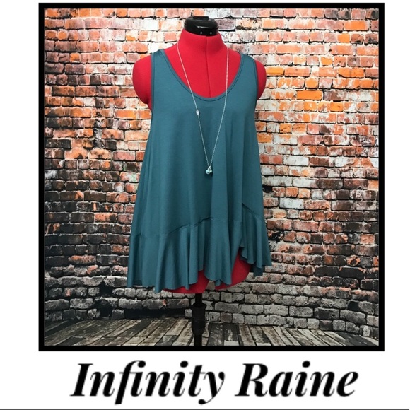 Infinity Raine Scoop Neck Ruffle Hem Tank-S - Picture 2 of 8